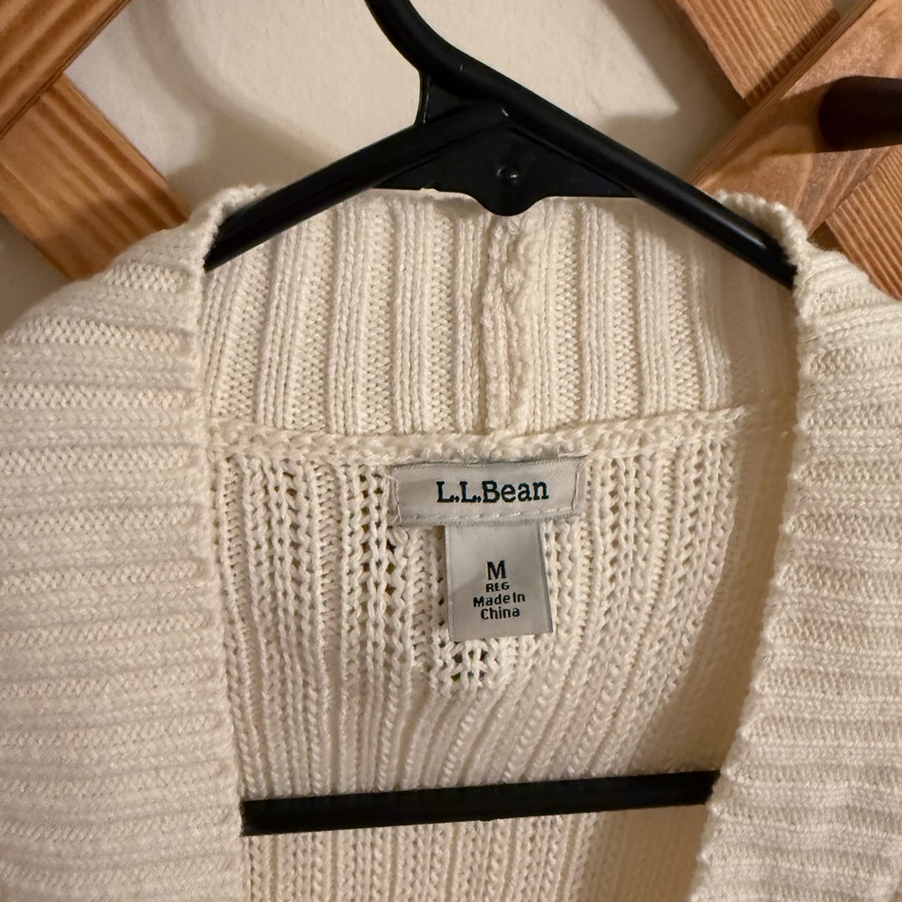 LL Bean Cream Ribbed Cardigan - Picture 2 of 2